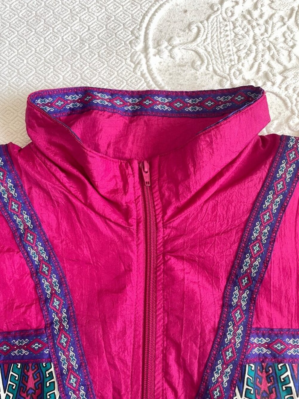 Vintage 1993 Bocco Colorful Aztec Ribbon 100% Nylon Lined Windbreaker Jacket LRG - Picture 8 of 14